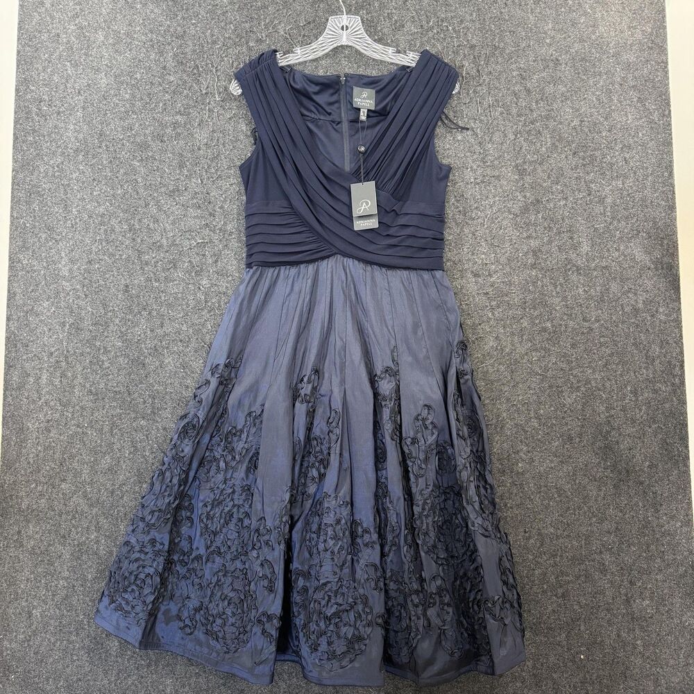 Adrianna Papell Dress Women's 12 Blue Floral Fit & Flare Midi Sleeveless Formal